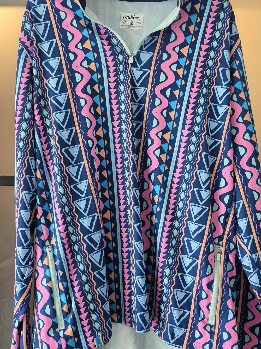 Chubbies Navy Geometric Zip-Up Jacket with Pink & Aqua Accents